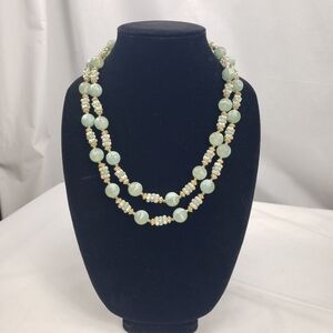 Green Gold Tone Two Strand Necklace